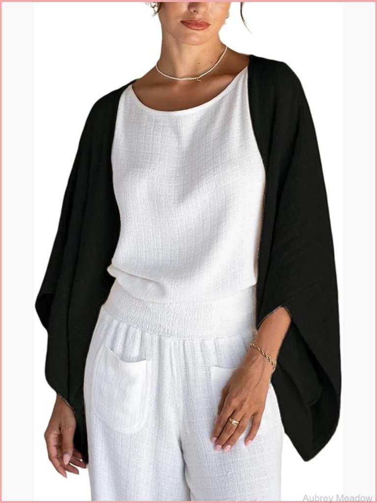 Classic Cotton Linen Lightweight Shrug Kimono Sleeve Knit Top Open Front